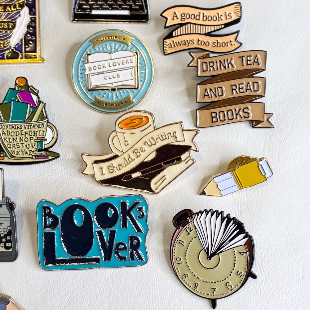 Book Lover Enamel Pin Lot Typewriter Library Tea Reading 32pc Collection - Picture 8 of 16